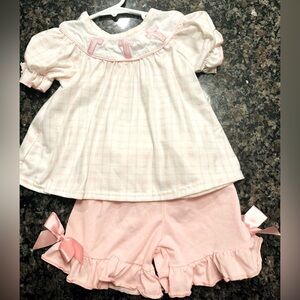 Perfect for Church - pink and white Cross shorts set 12-18m